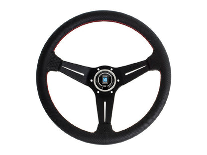 350mm Nardi Deep Corn - Black Perforated Leather / Black Spokes / Red Stitching / 80mm Dish