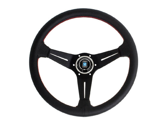 350mm Nardi Deep Corn - Black Perforated Leather / Black Spokes / Red Stitching / 80mm Dish