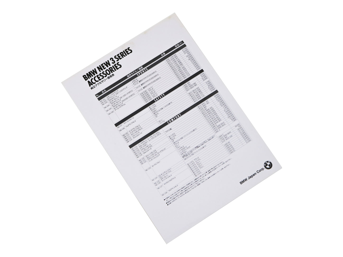 1991 BMW 3 Series E36 Accessories Catalog - Japanese Broschure