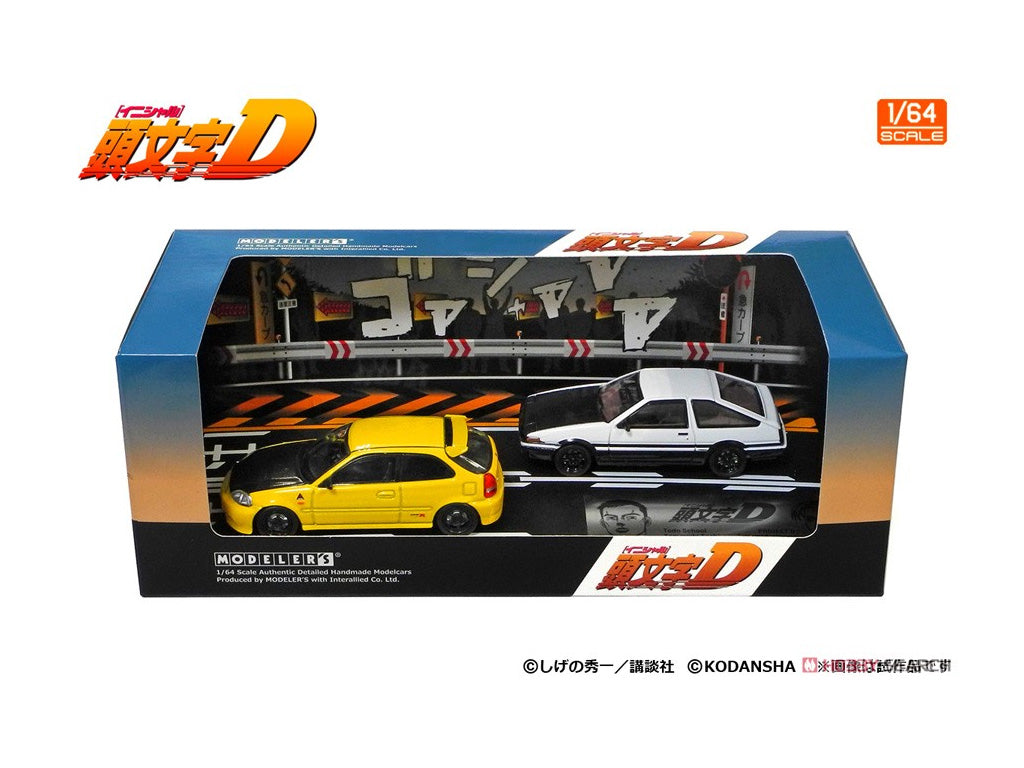 PRE-ORDER Modeler's 1/64 Initial D Set Vol. 12 Tomoyuki Tachi Todo Syokai Civic (EK9) & Takumi Fujiwara Trueno (AE86)