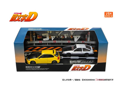 PRE-ORDER Modeler's 1/64 Initial D Set Vol. 12 Tomoyuki Tachi Todo Syokai Civic (EK9) & Takumi Fujiwara Trueno (AE86)