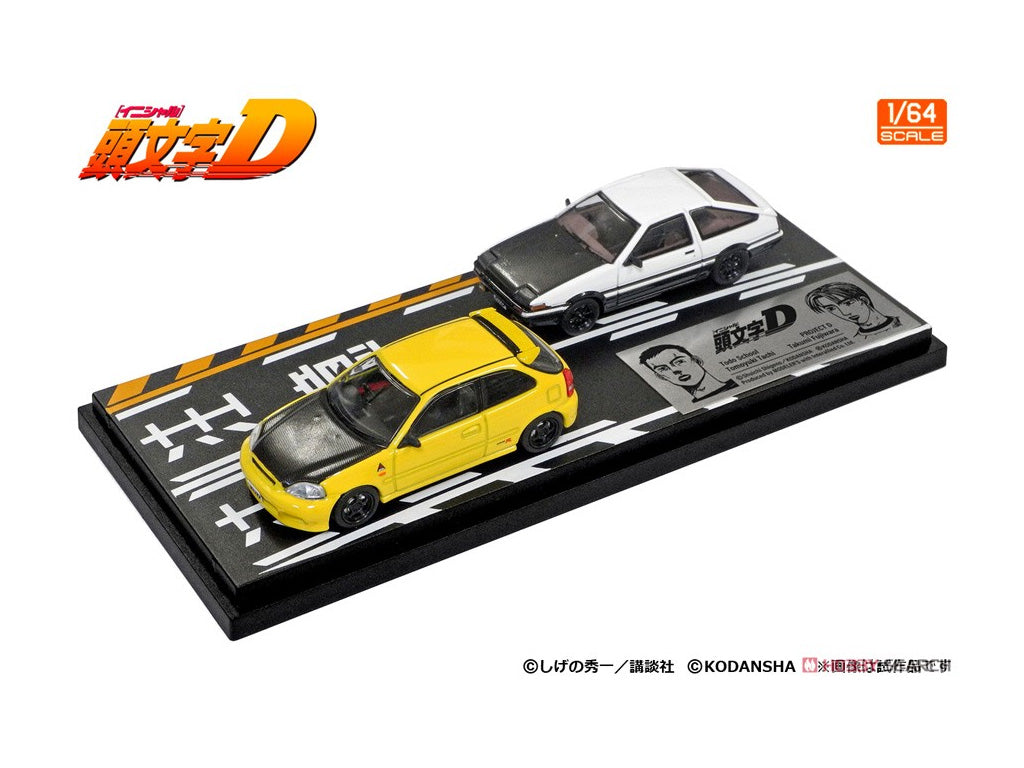 PRE-ORDER Modeler's 1/64 Initial D Set Vol. 12 Tomoyuki Tachi Todo Syokai Civic (EK9) & Takumi Fujiwara Trueno (AE86)